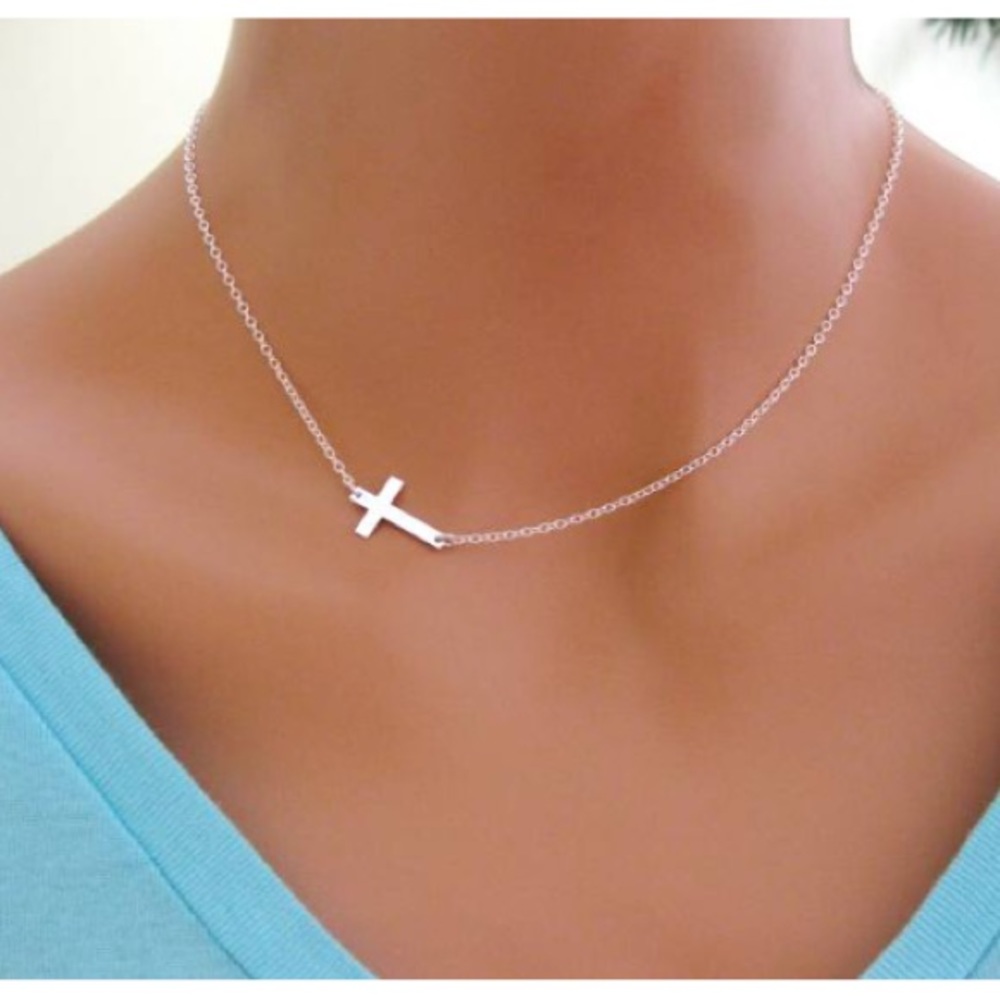 Dainty Sideways Cross Necklace